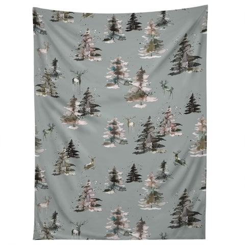 Ninola Design Deers and trees forest Gray Tapestry