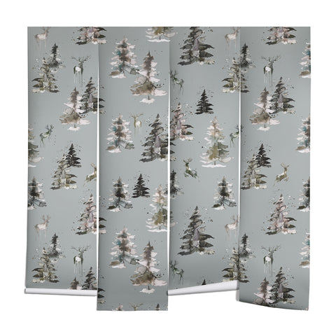 Ninola Design Deers and trees forest Gray Wall Mural