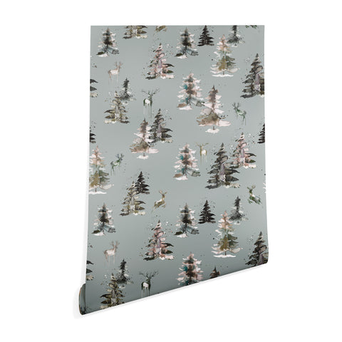 Ninola Design Deers and trees forest Gray Wallpaper