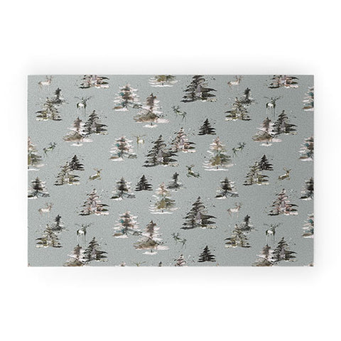 Ninola Design Deers and trees forest Gray Welcome Mat