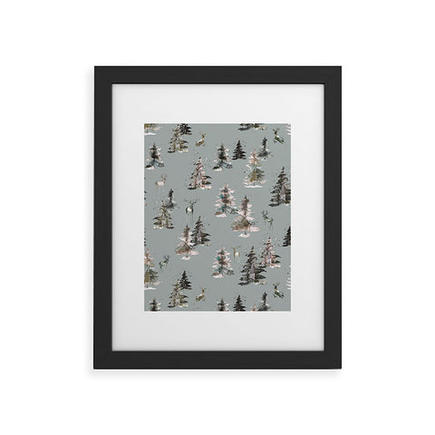 Ninola Design Deers and trees forest Gray Framed Art Print