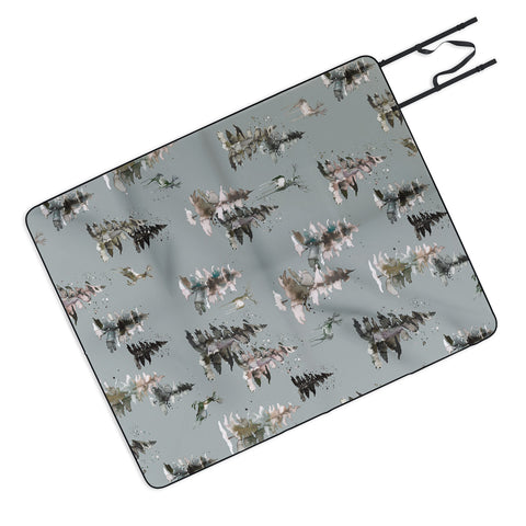 Ninola Design Deers and trees forest Gray Picnic Blanket