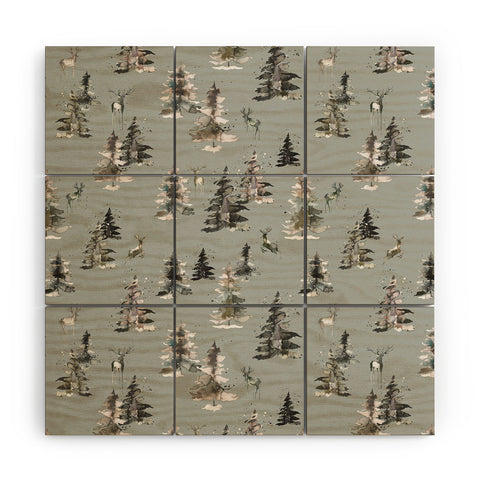 Ninola Design Deers and trees forest Gray Wood Wall Mural