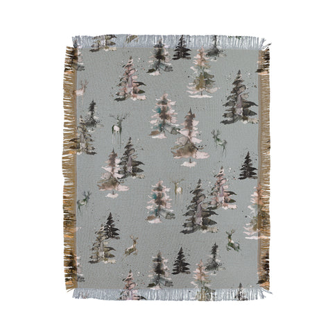 Ninola Design Deers and trees forest Gray Throw Blanket
