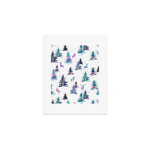 Ninola Design Deers and trees forest Pastel Art Print