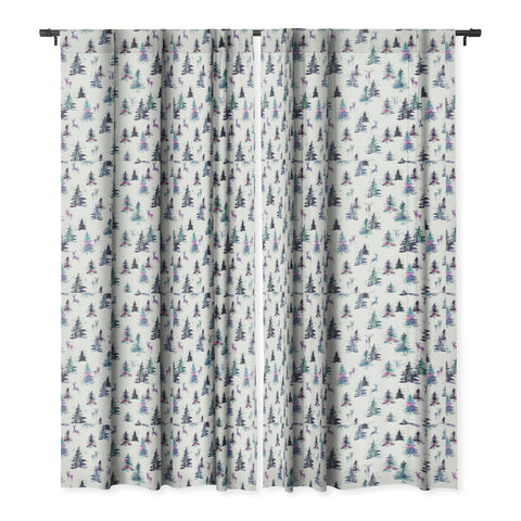 Ninola Design Deers and trees forest Pastel Blackout Window Curtain