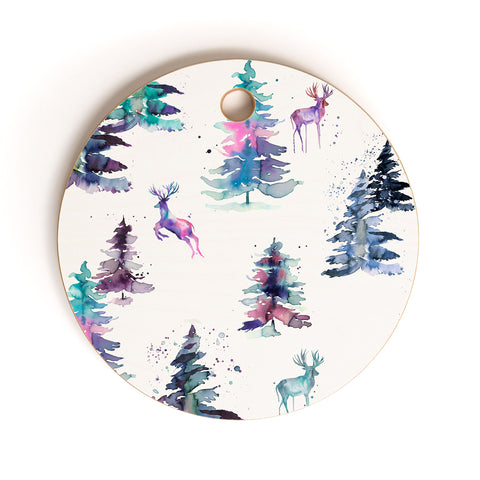 Ninola Design Deers and trees forest Pastel Cutting Board Round