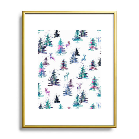 Ninola Design Deers and trees forest Pastel Metal Framed Art Print