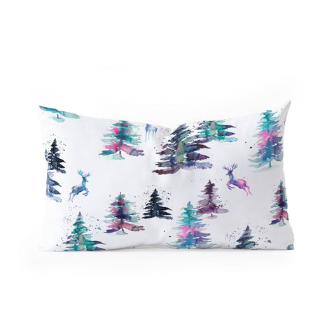 Ninola Design Deers and trees forest Pastel Oblong Throw Pillow