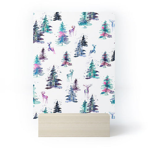 Ninola Design Deers and trees forest Pastel Mini Art Print