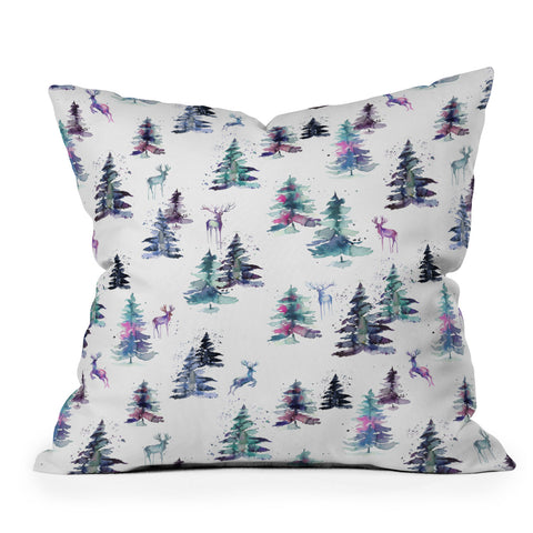 Ninola Design Deers and trees forest Pastel Throw Pillow