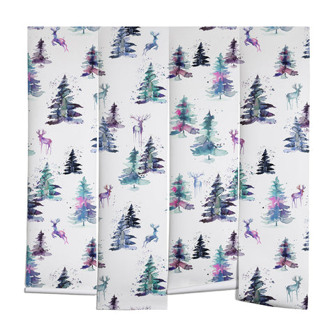 Ninola Design Deers and trees forest Pastel Wall Mural