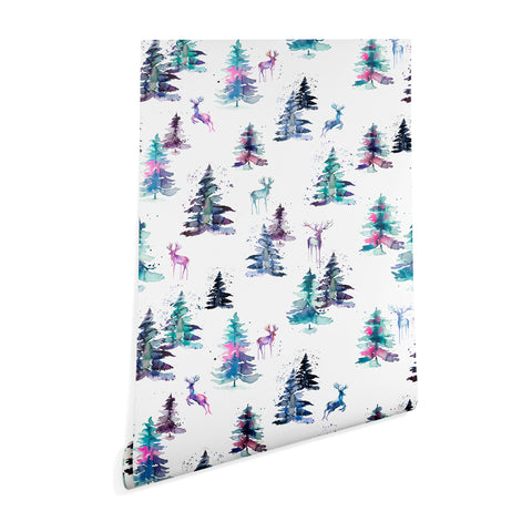 Ninola Design Deers and trees forest Pastel Wallpaper