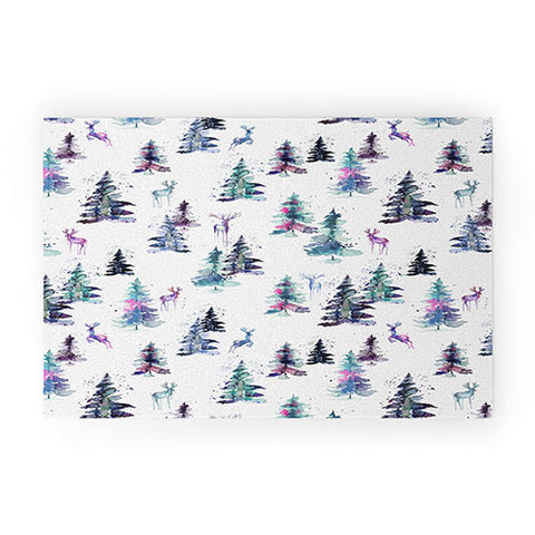 Ninola Design Deers and trees forest Pastel Welcome Mat
