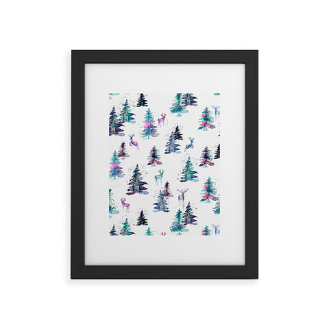 Ninola Design Deers and trees forest Pastel Framed Art Print