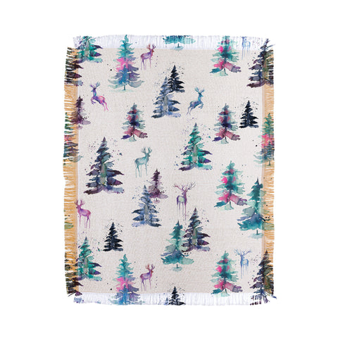 Ninola Design Deers and trees forest Pastel Throw Blanket