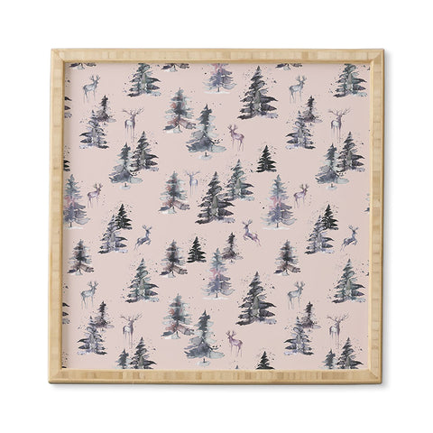 Ninola Design Deers and trees forest Pink Framed Wall Art