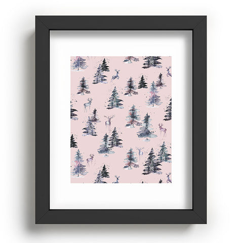 Ninola Design Deers and trees forest Pink Recessed Framing Rectangle