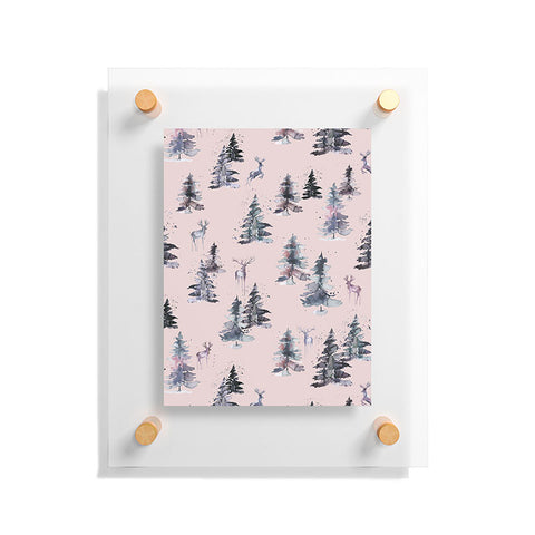 Ninola Design Deers and trees forest Pink Floating Acrylic Print