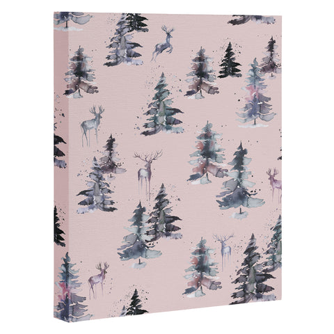 Ninola Design Deers and trees forest Pink Art Canvas