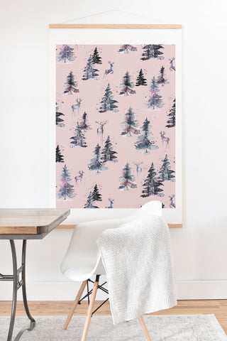 Ninola Design Deers and trees forest Pink Art Print And Hanger