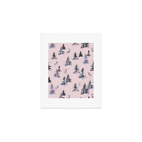 Ninola Design Deers and trees forest Pink Art Print