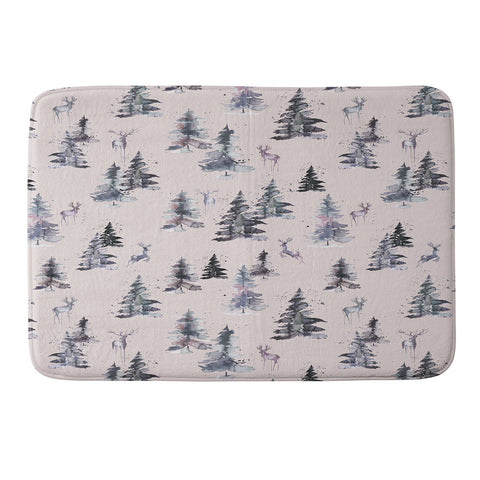 Ninola Design Deers and trees forest Pink Memory Foam Bath Mat