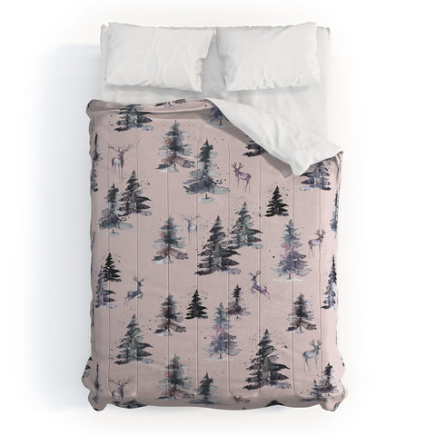 Ninola Design Deers and trees forest Pink Comforter