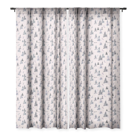 Ninola Design Deers and trees forest Pink Sheer Window Curtain