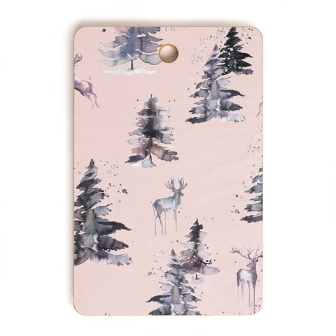 Ninola Design Deers and trees forest Pink Cutting Board Rectangle