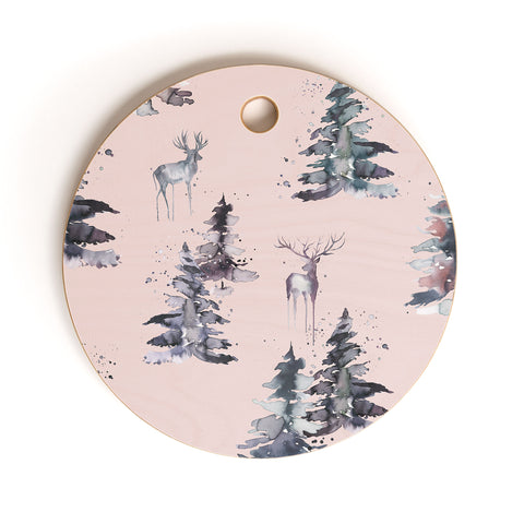 Ninola Design Deers and trees forest Pink Cutting Board Round