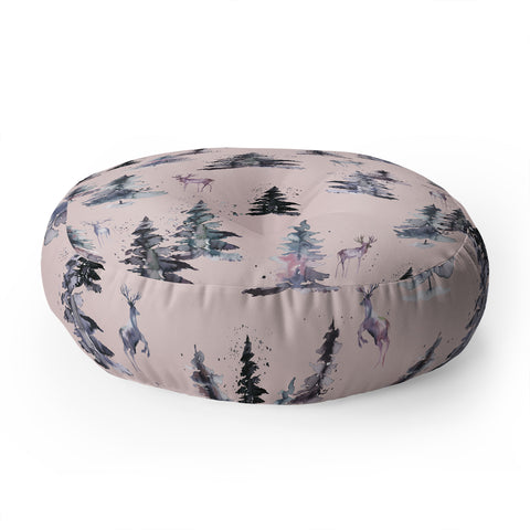 Ninola Design Deers and trees forest Pink Floor Pillow Round