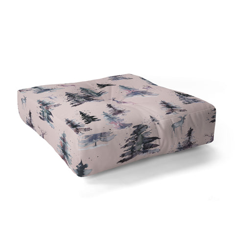 Ninola Design Deers and trees forest Pink Floor Pillow Square
