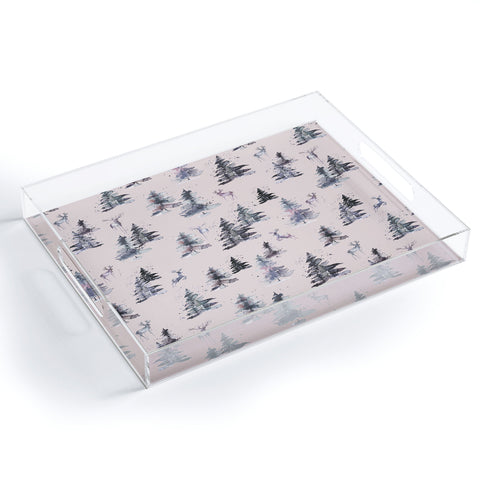 Ninola Design Deers and trees forest Pink Acrylic Tray