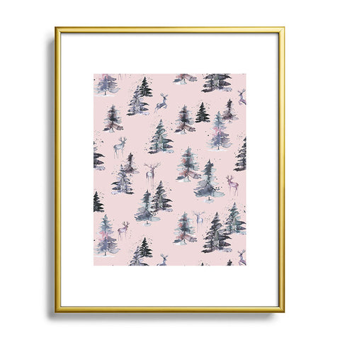 Ninola Design Deers and trees forest Pink Metal Framed Art Print