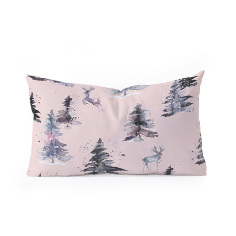 Ninola Design Deers and trees forest Pink Oblong Throw Pillow