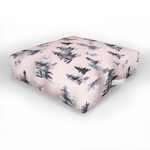 Ninola Design Deers and trees forest Pink Outdoor Floor Cushion