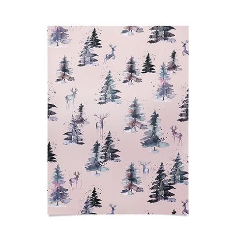 Ninola Design Deers and trees forest Pink Poster