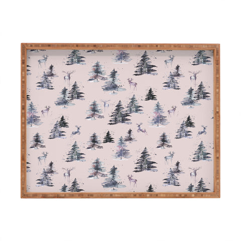 Ninola Design Deers and trees forest Pink Rectangular Tray