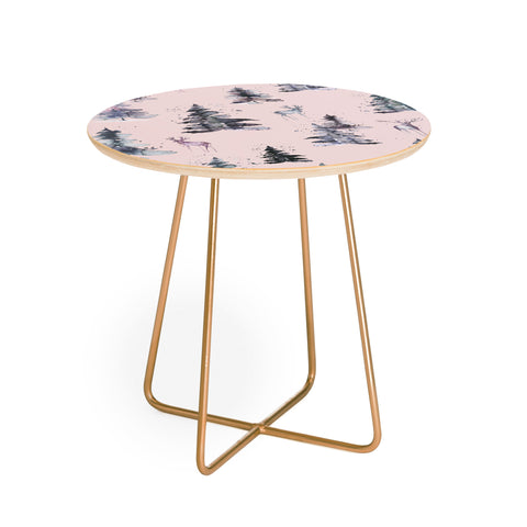 Ninola Design Deers and trees forest Pink Round Side Table