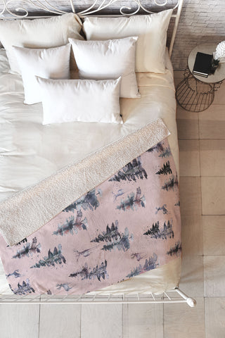 Ninola Design Deers and trees forest Pink Fleece Throw Blanket
