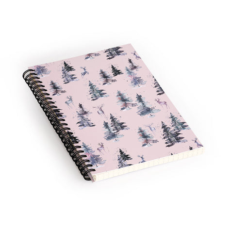 Ninola Design Deers and trees forest Pink Spiral Notebook