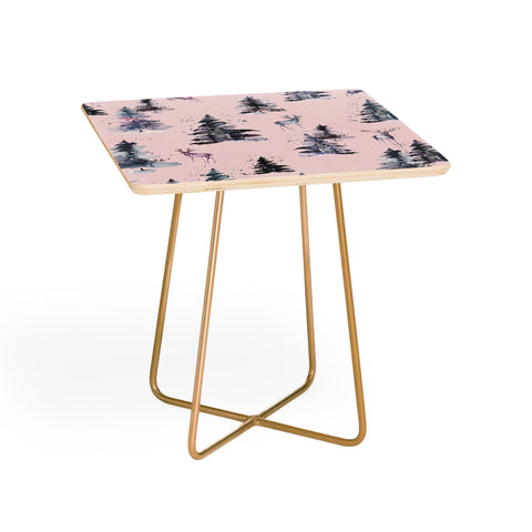 Ninola Design Deers and trees forest Pink Side Table