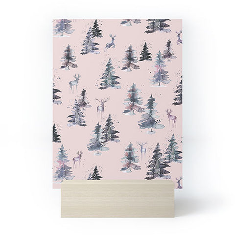 Ninola Design Deers and trees forest Pink Mini Art Print