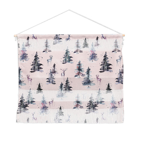 Ninola Design Deers and trees forest Pink Wall Hanging Landscape