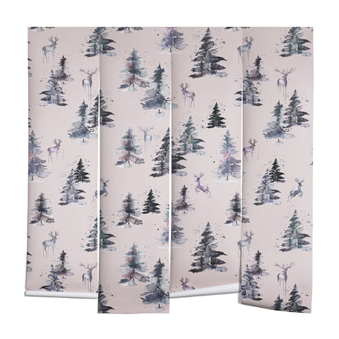 Ninola Design Deers and trees forest Pink Wall Mural