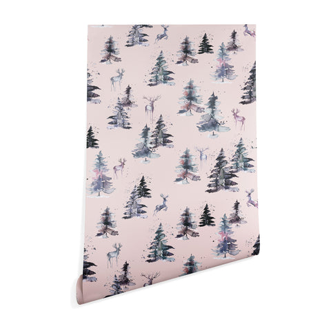 Ninola Design Deers and trees forest Pink Wallpaper
