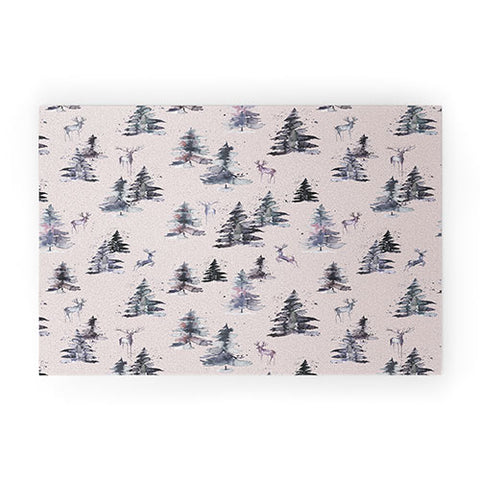 Ninola Design Deers and trees forest Pink Welcome Mat