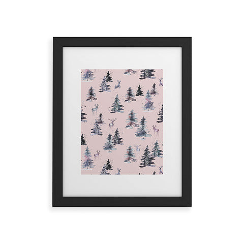 Ninola Design Deers and trees forest Pink Framed Art Print
