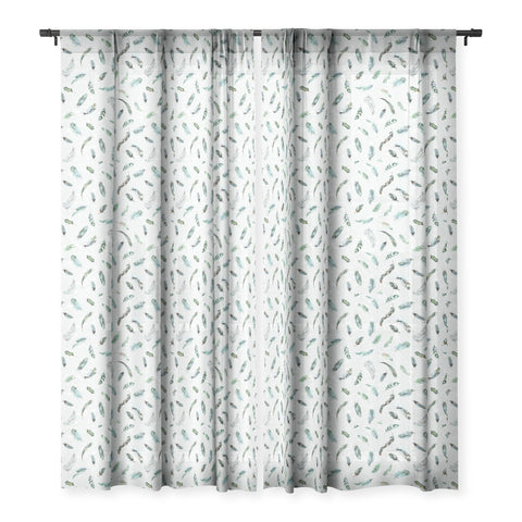 Ninola Design Delicate feathers soft green Sheer Window Curtain